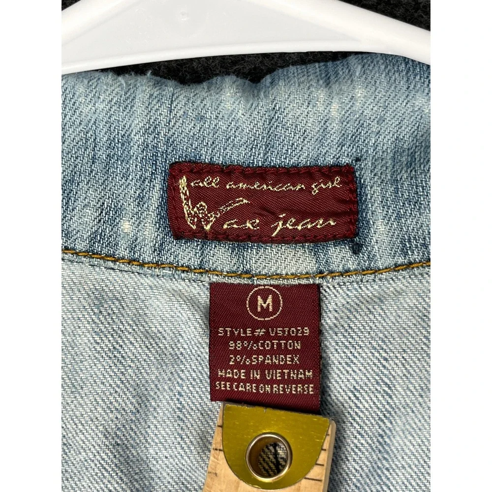 Wax Jean Denim‎ Blazer Jacket Womens M Light Wash Distressed Frayed Hem Y2K